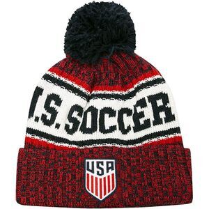 Icon Sports U.S. Soccer Federation Adult Pom Beanie in Red and Black